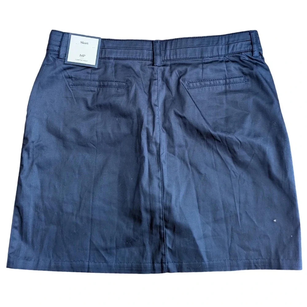 NWT Charter Club Comfort Waist Skort 14P Navy Blue Cotton Nautical Travel Preppy